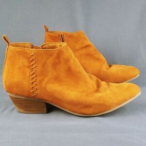 Old Navy Stitch Ankle Booties Brown Suede Womens 9  Block Heel Side Zip